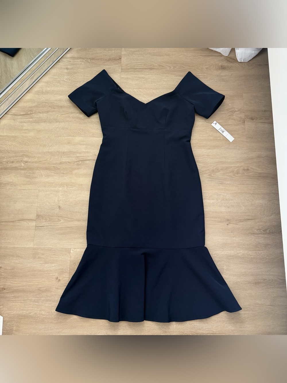 Maggy London Petite Off the Shoulder Blue Dress